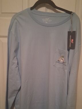 Vineyard Vines Light Blue Long Sleeve "Hockey Pond'  Pocket Tee XXL